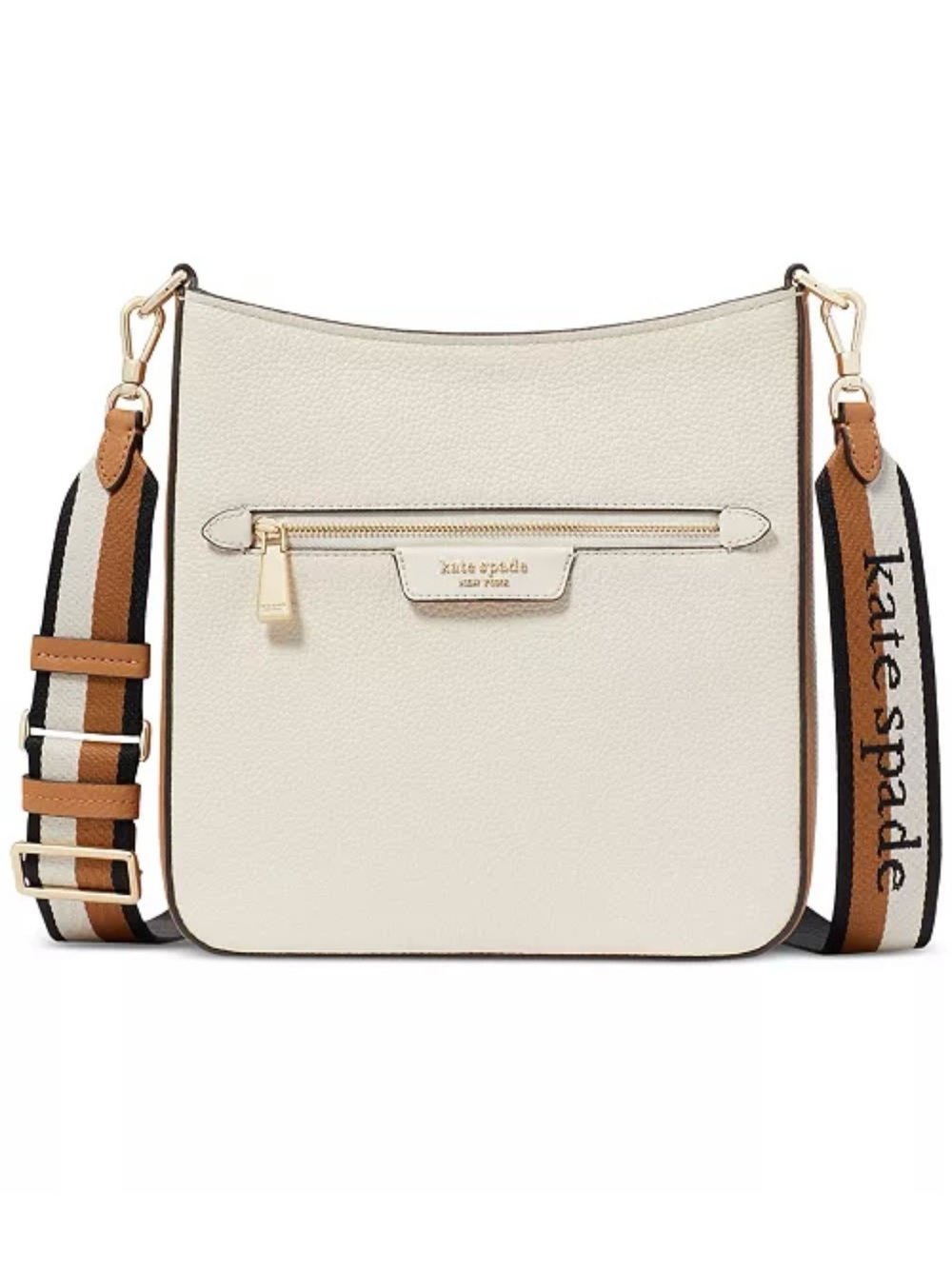 kate spade Cream Pebbled Leather Crossbody with Striped Logo Strap